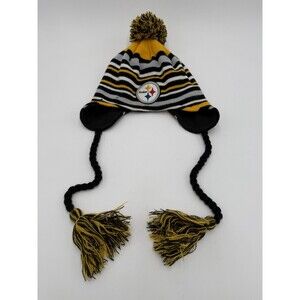 NFL Pittsburgh Steelers Beanie Hat With Tassels Winter Knit Adult New Era